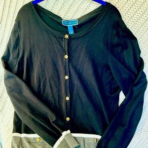 Karen Scott XL Black and Gray color block cardigan